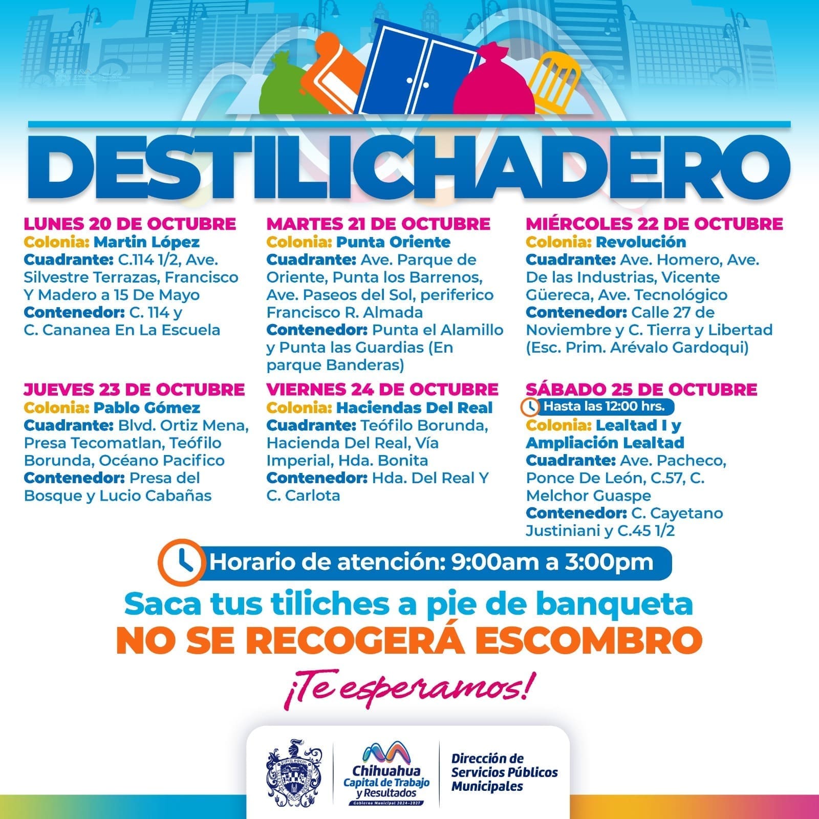 Conoce el calendario del destilichadero para esta semana