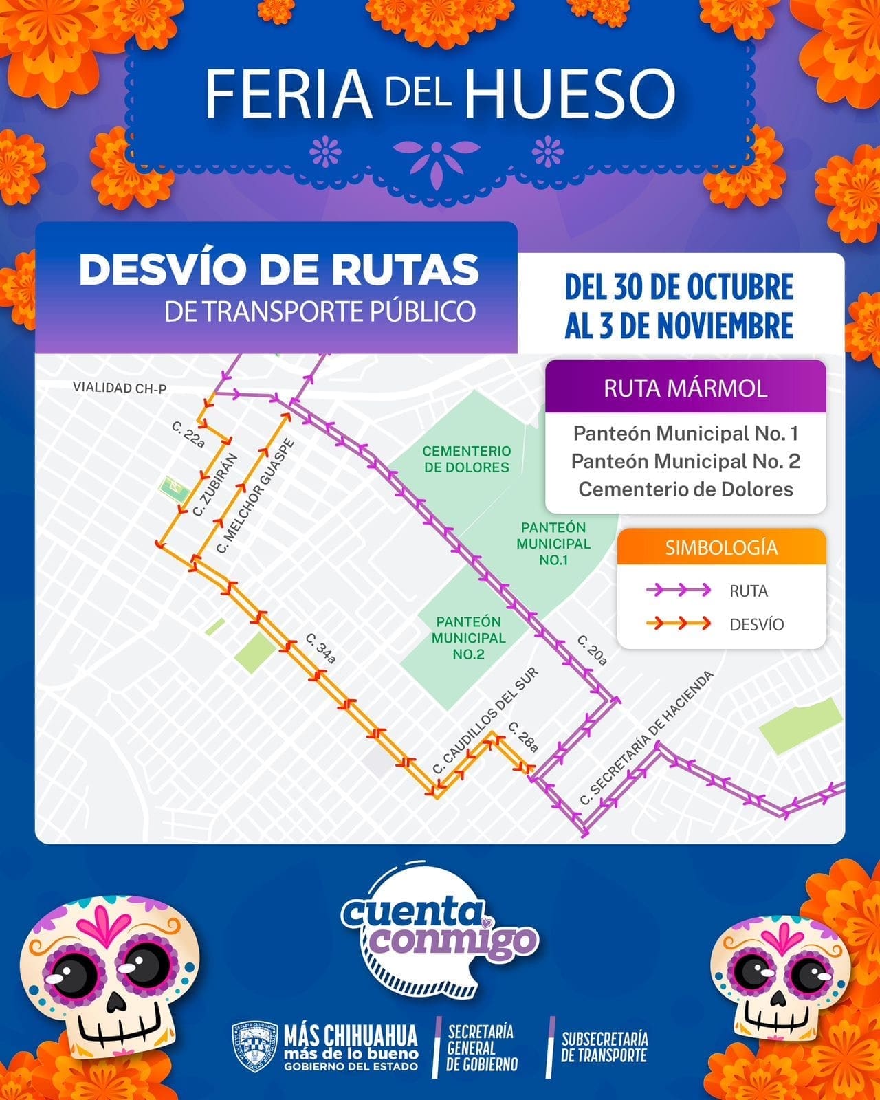 Ajustan rutas de transporte por celebración de Día de Muertos