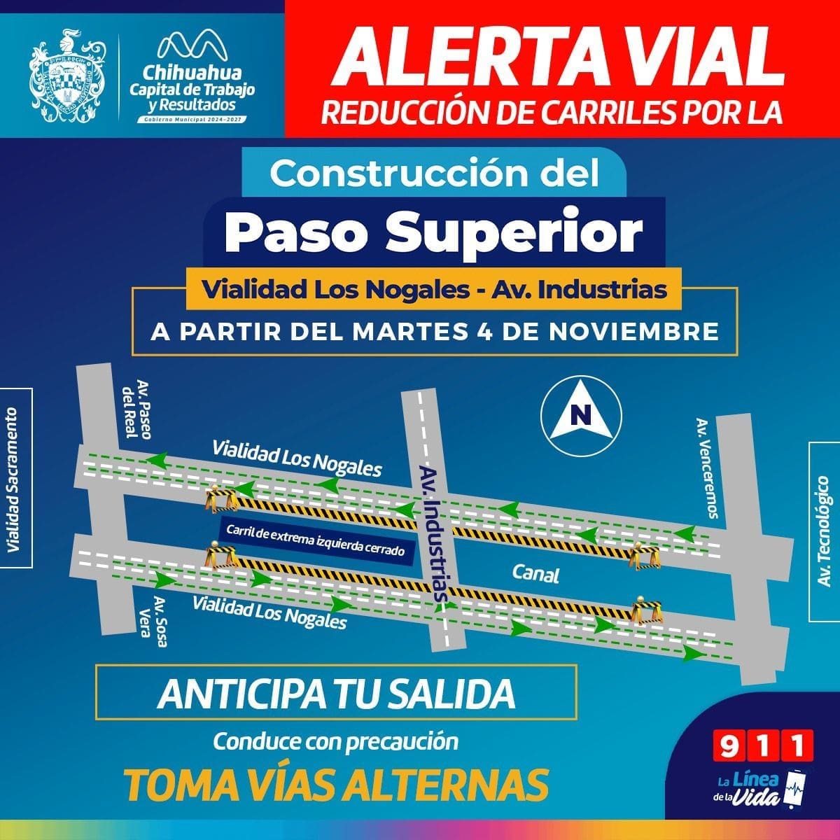 ¡Precaución! Reducirán circulación por construcción del Paso Superior en Vialidad Los Nogales